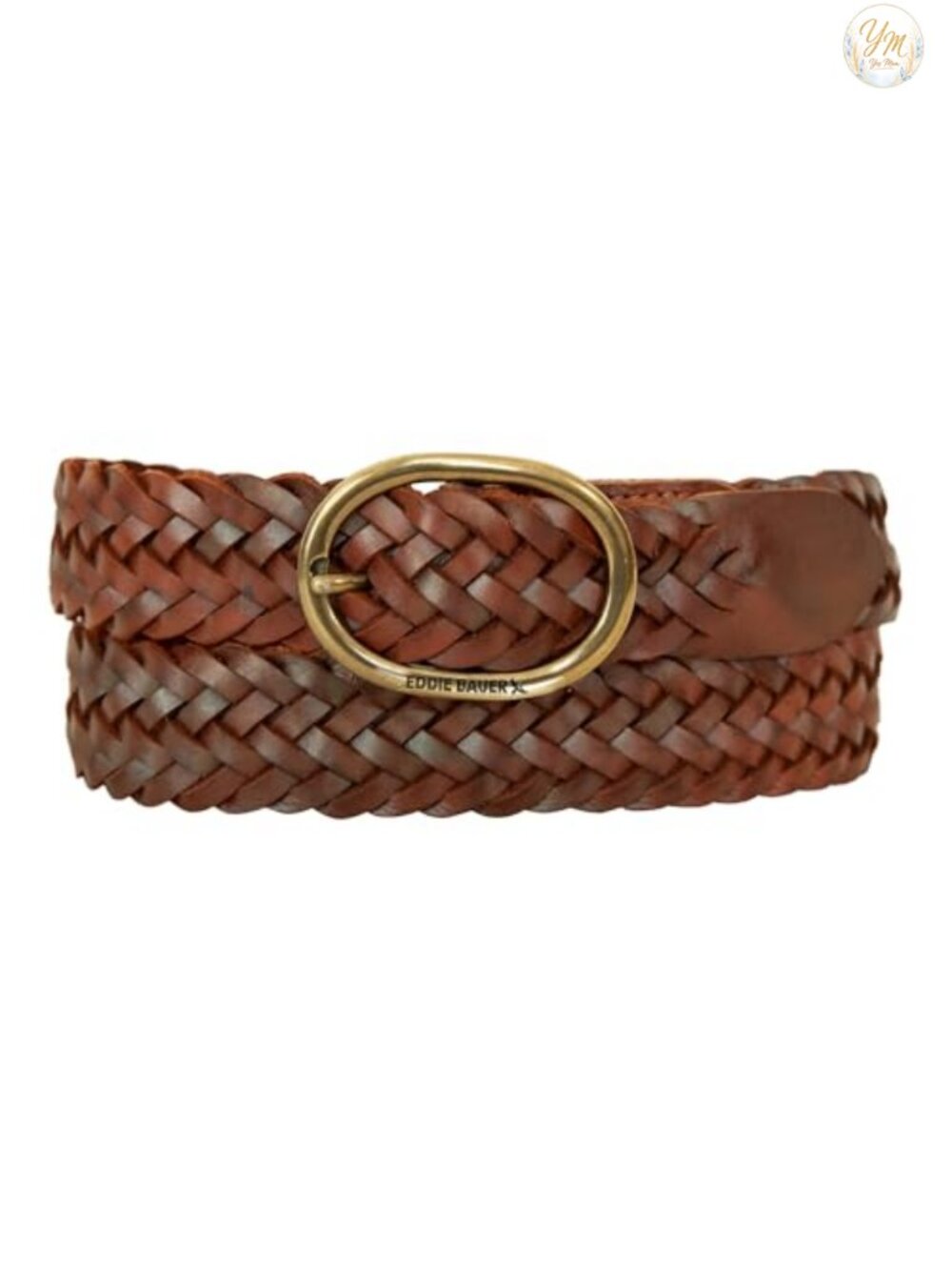 Women's Genuine Leather Woven Center Bar Buckle Casual Belt